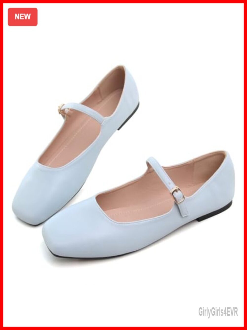 Soft Leather Mary Jane Flats Square Toe Buckle Strap Comfortable Walking Shoes